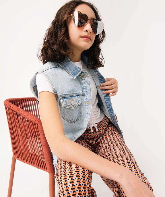 Veste en jean fille sans manches délavé vue1 - GEMO 4G FILLE - GEMO