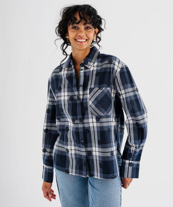 Chemise à carreaux et motifs brodés ajourés femme vue2 - GEMO(FEMME PAP) - GEMO