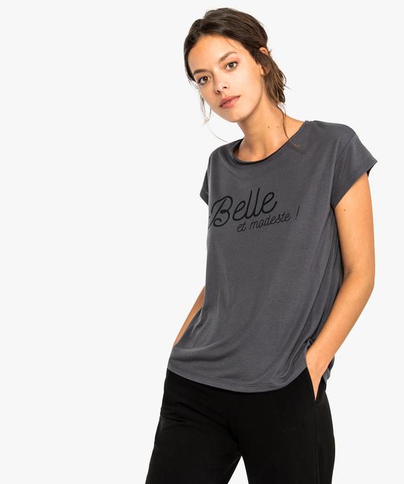 Tee-shirt femme loose à manches courtes avec inscription vue1 - FOLLOW ME - GEMO