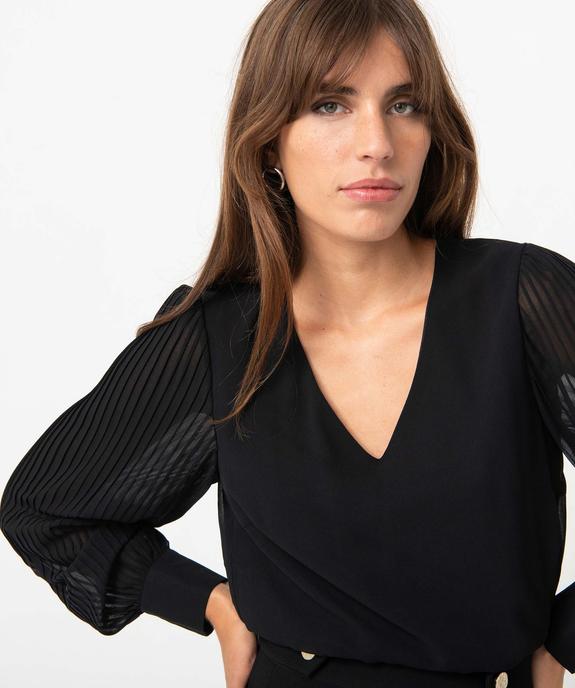Blouse femme en voile à manches longues plissées vue2 - GEMO(FEMME PAP) - GEMO