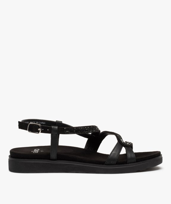 Sandales femme à talon plat et brides strass unies vue1 - GEMO (CASUAL) - GEMO