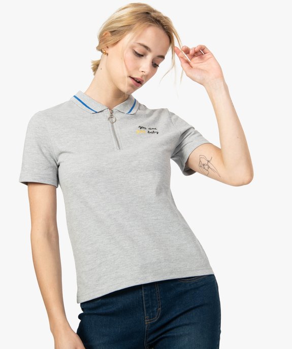Polo femme à manches courtes avec col zippé vue1 - FOLLOW ME - GEMO
