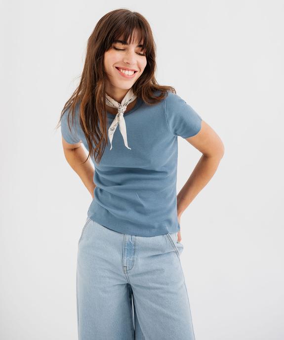 Tee-shirt manches courtes et col rond en maille côtelée femme vue1 - GEMO 4G FEMME - GEMO