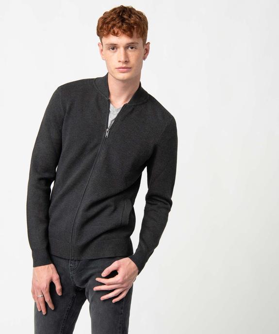 Gilet homme en maille texturée sur l’avant vue1 - GEMO (HOMME) - GEMO