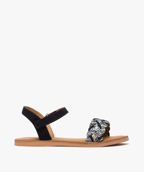 Sandales fille en cuir suédé et à scratch avec bride tressée scintillante vue1 - GEMO 4G FILLE - GEMO