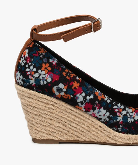 Escarpins femme en toile à talon compensé en corde Dessus imprimé mille fleurs vue6 - GEMO(URBAIN) - GEMO