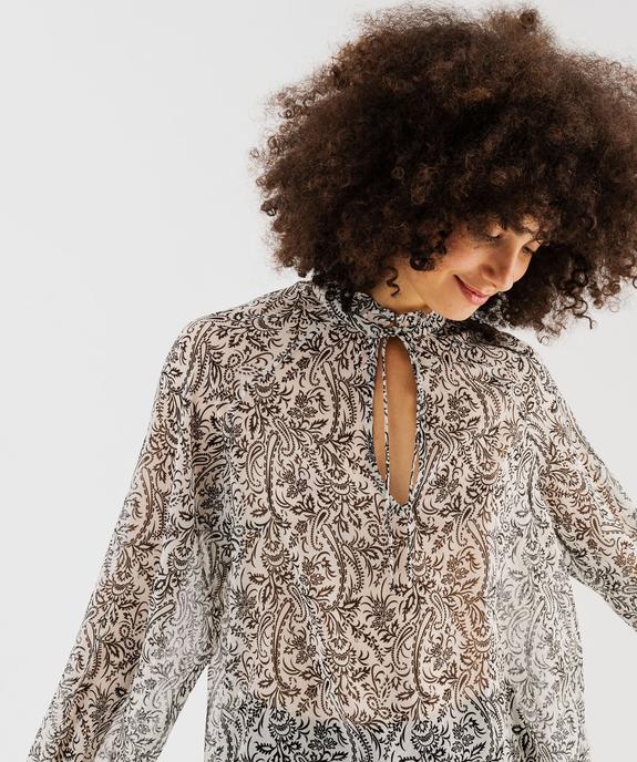 Blouse en voile transparent avec col froncé femme vue2 - GEMO 4G FEMME - GEMO