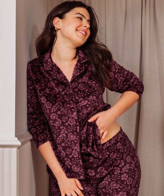 Pyjama en velours ras extensible à motif fleuri femme vue1 - GEMO(HOMWR FEM) - GEMO