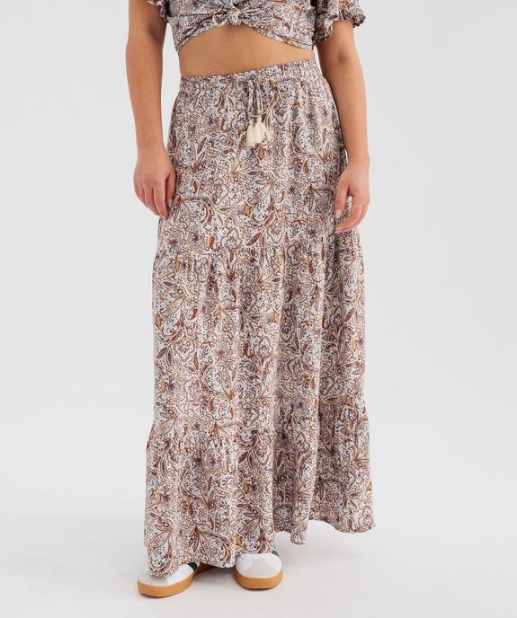 Jupe longue à volants en viscose fleurie et légère femme vue1 - GEMO 4G FEMME - GEMO