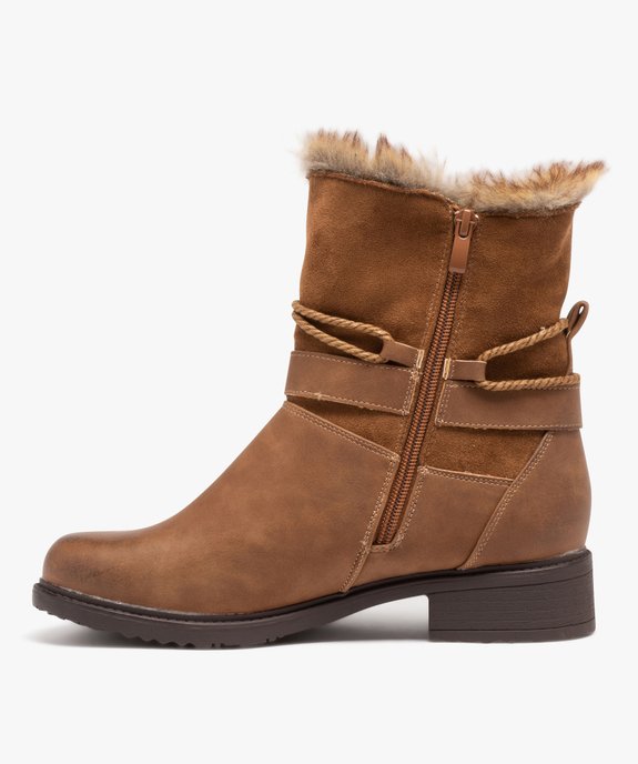 Boots femme unies avec intérieur fourré en peluche et corde nouée  vue3 - GEMO (CONFORT) - GEMO