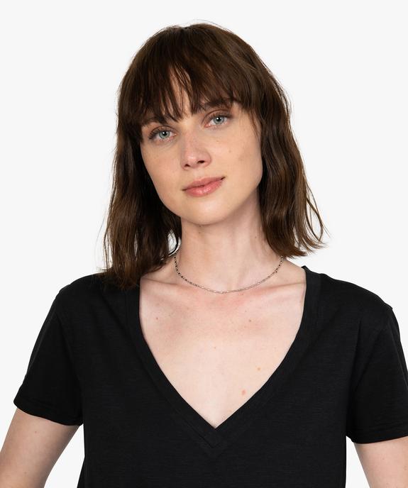 Tee-shirt femme à manches courtes et grand col V vue2 - GEMO(FEMME PAP) - GEMO