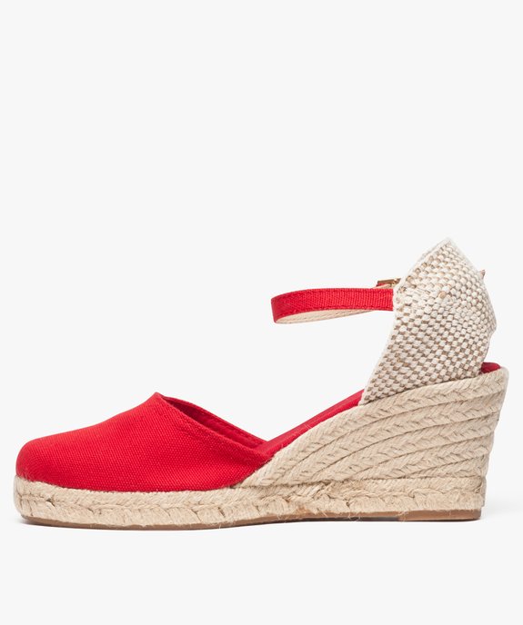 Sandales femme en toile et talon compensé en corde vue3 - GEMO(URBAIN) - GEMO