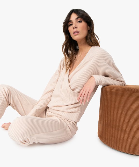 Haut de pyjama femme cache-cœur en maille côtelée extra douce vue6 - GEMO(HOMWR FEM) - GEMO