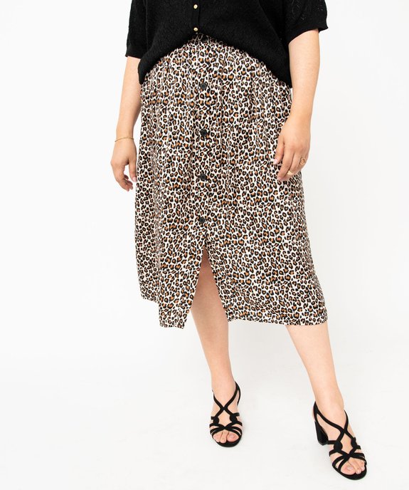 Jupe longue à motif léopard femme grande taille vue1 - GEMO (G TAILLE) - GEMO