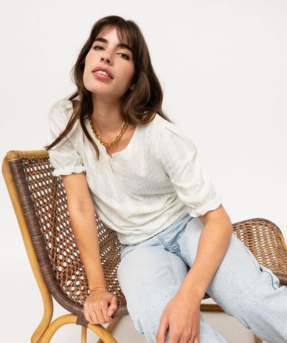 Tee-shirt manches courtes blousant à col fantaisie femme vue1 - GEMO(FEMME PAP) - GEMO