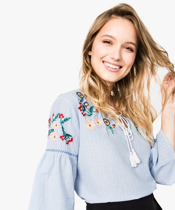 Blouse rayée à broderies fleuries vue2 - GEMO(FEMME PAP) - GEMO