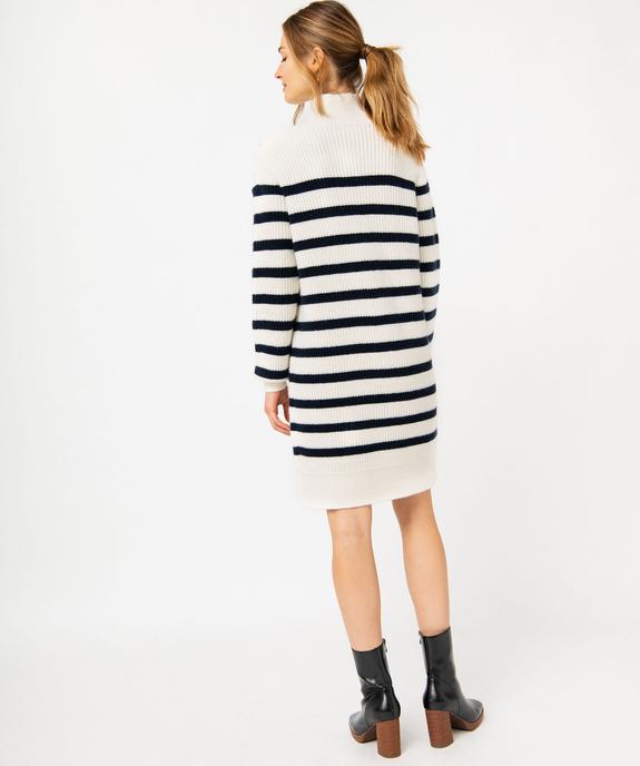 Robe pull marinière en grosse maille et col montant femme - LuluCastagnette vue3 - LULUCASTAGNETTE - GEMO