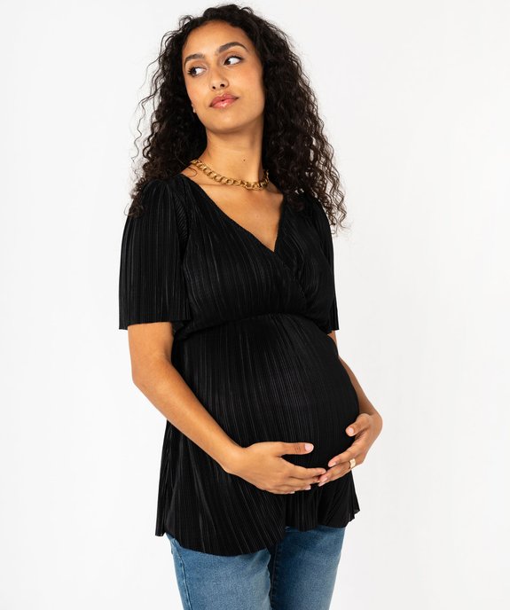 Tee-shirt à manches courtes en maille plissée spécial maternité vue1 - GEMO (MATER) - GEMO
