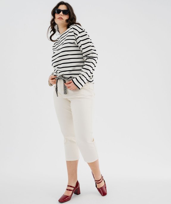 Pantacourt slim taille haute en coton stretch avec ceinture à nouer femme grande taille vue4 - GEMO 4G GT - GEMO