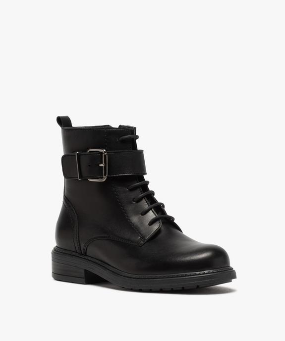 Boots fille zippées à lacets et bride décorative dessus cuir uni vue2 - GEMO (ENFANT) - GEMO