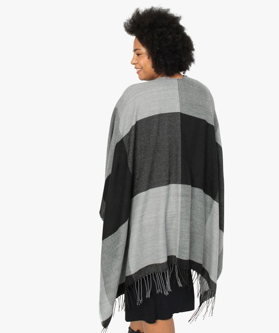 Poncho femme à larges carreaux avec finitions franges. vue3 - GEMO (ACCESS) - GEMO