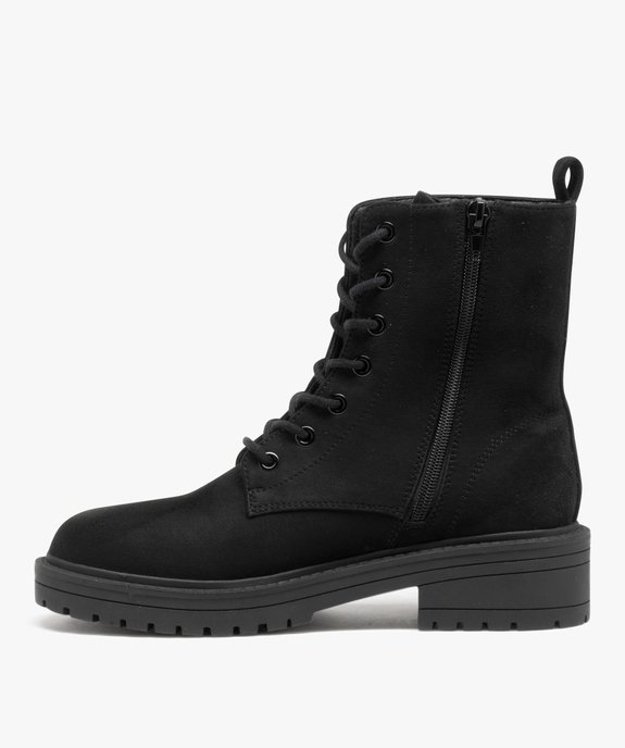 Boots femme dessus uni en suédine à zip et à lacets vue3 - GEMO (CASUAL) - GEMO