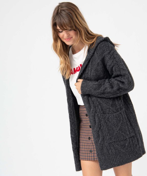 Gilet femme à capuche en maille torsadée vue1 - GEMO 4G FEMME - GEMO
