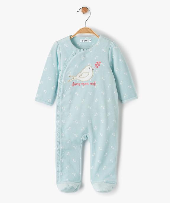 Pyjama bébé fille en velours avec fermeture devant vue1 - GEMO(BB COUCHE) - GEMO