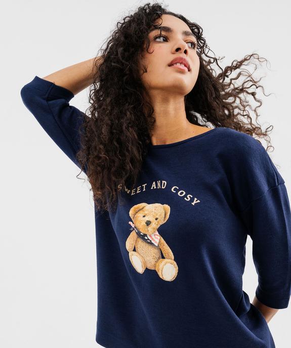 Pyjama en maille douillette avec ourson sur l’avant femme - LuluCastagnette vue4 - LULUCASTAGNETTE - GEMO