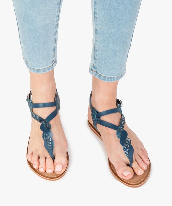Sandales femme à talon plat et entre-doigts en cuir Coupe spéciale pied large vue1 - GEMO (CASUAL) - GEMO