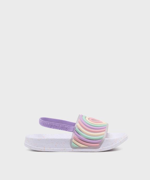 Mules de piscine avec bride cheville élastique et bandeau imprimé fille  vue1 - GEMO (PLAGE) - GEMO