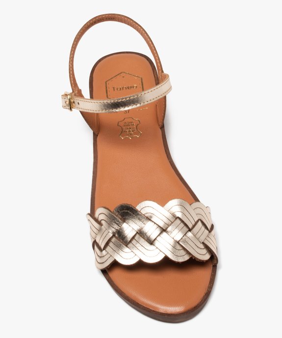 Sandales femme en cuir effet métallisé à large bride zig zag - Taneo vue5 - TANEO - GEMO