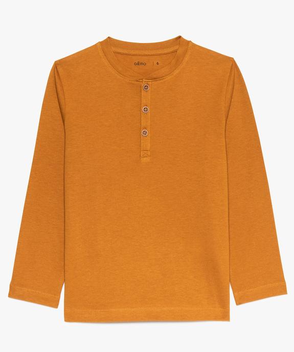 Tee-shirt garçon uni col tunisien et manches longues en coton bio vue1 - GEMO 4G GARCON - GEMO