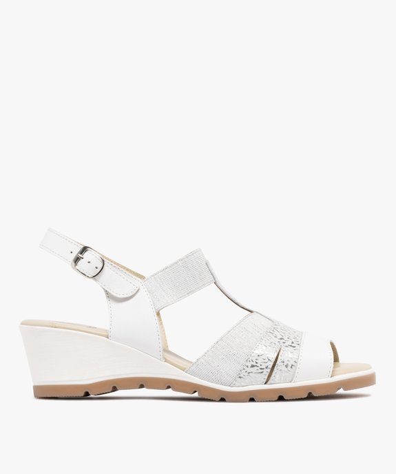 Sandales femme confort à talon compensé avec brides fantaisie élastiques et en cuir vue1 - GEMO 4G FEMME - GEMO