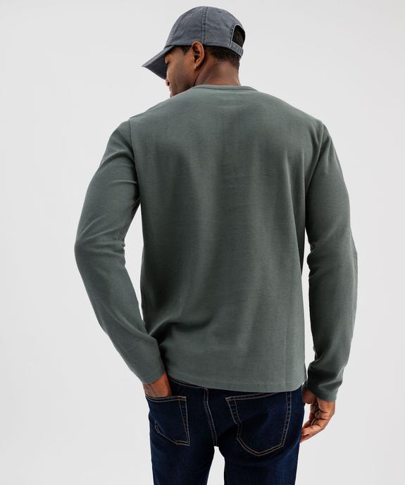 Tee-shirt manches longues en coton piqué avec col tunisien homme vue5 - GEMO 4G HOMME - GEMO