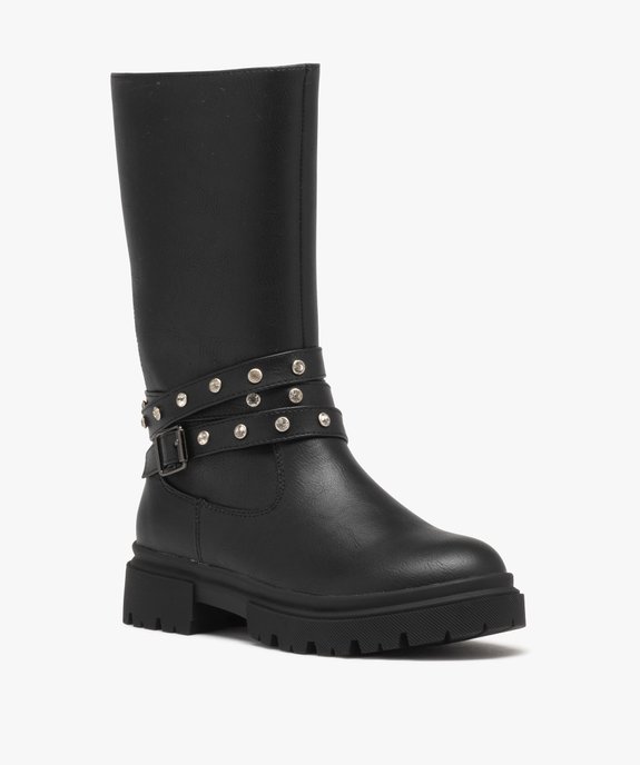 Bottes fille unies avec brides à strass et à zip vue2 - GEMO (ENFANT) - GEMO
