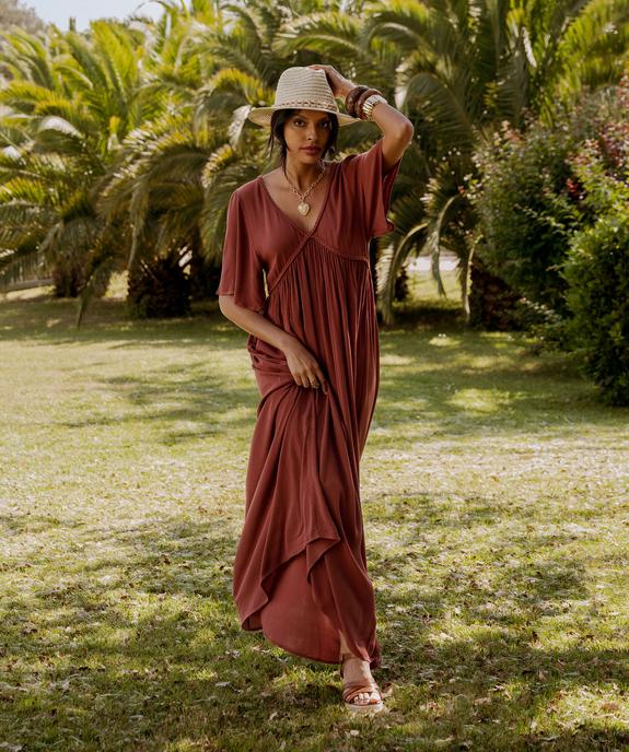 Robe longue à manches courtes amples en viscose femme vue5 - GEMO 4G FEMME - GEMO