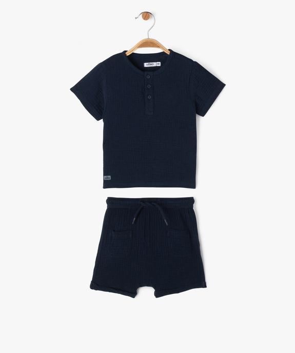 Ensemble 2 pièces en gaze de coton bébé garçon short + tee-shirt vue1 - GEMO(BEBE DEBT) - GEMO