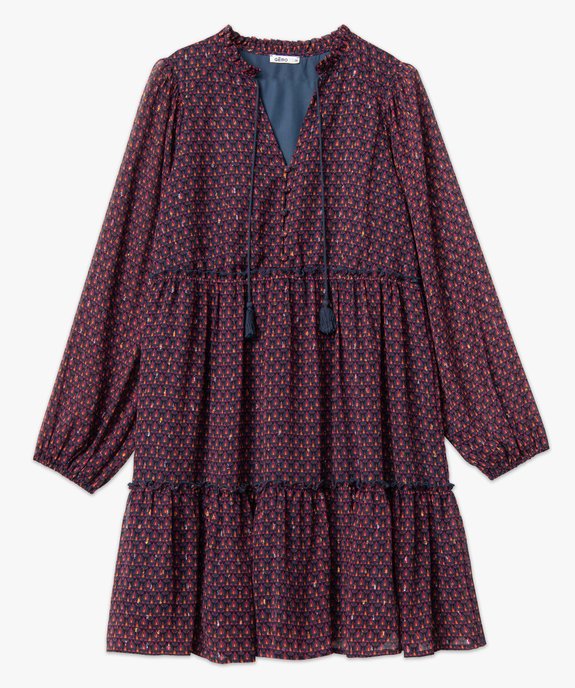 Robe femme imprimée à manches longues avec volants vue4 - GEMO(FEMME PAP) - GEMO