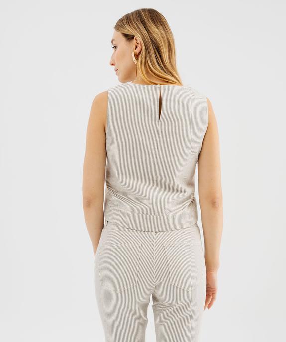 Blouse sans manches en toile denim rayée femme vue3 - GEMO 4G FEMME - GEMO