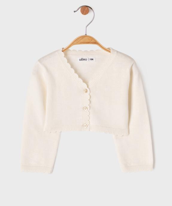 Gilet court aux finitions dentelées bébé fille vue1 - GEMO(BEBE DEBT) - GEMO