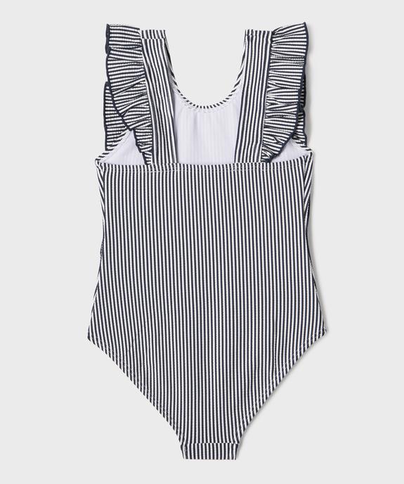 Maillot de bain 1 pièce à rayures et volants fille - LuluCastagnette vue3 - LULUCASTAGNETTE - GEMO