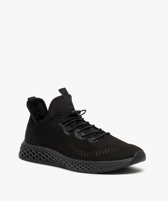 Baskets homme unies dessus en maille et semelle alvéolée vue2 - GEMO 4G HOMME - GEMO