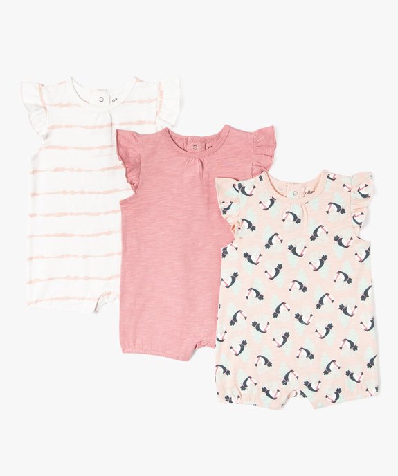 Combishort bébé fille à manches volantées (lot de 3) vue1 - GEMO(BB COUCHE) - GEMO