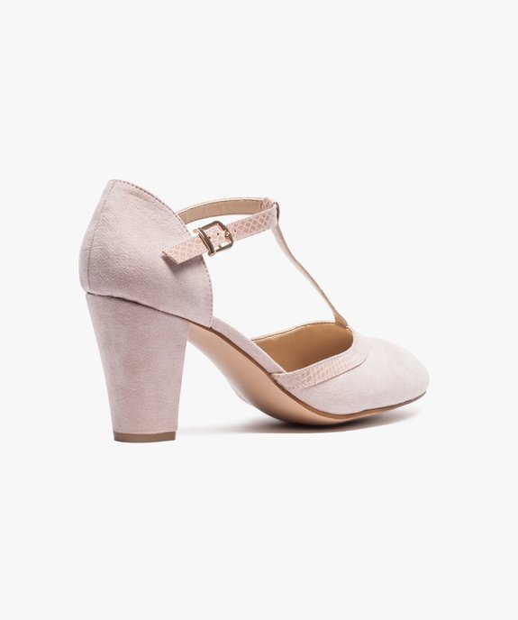 Escarpins femme à talon dessus en suédine et bride vernie style Salomé vue4 - VALENTINA BALDA - GEMO