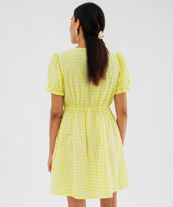 Robe courte à manches courtes en tissu gaufré à carreaux vichy femme vue3 - GEMO(FEMME PAP) - GEMO