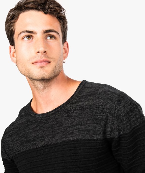 Pull fin manches longues avec rayures en relief vue2 - GEMO (HOMME) - GEMO