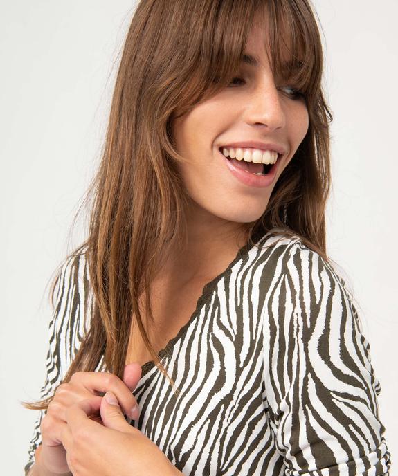 Tee-shirt femme imprimé avec col V en dentelle vue2 - GEMO 4G FEMME - GEMO