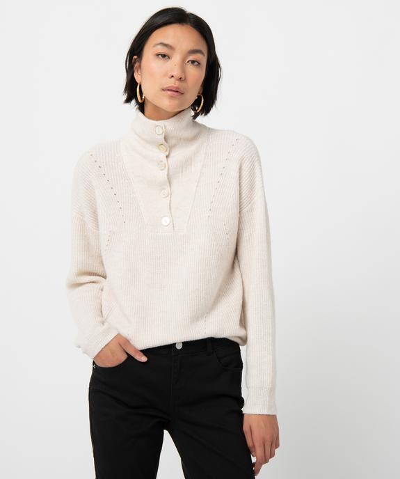 Pull femme avec col montant boutonné vue1 - GEMO 4G FEMME - GEMO