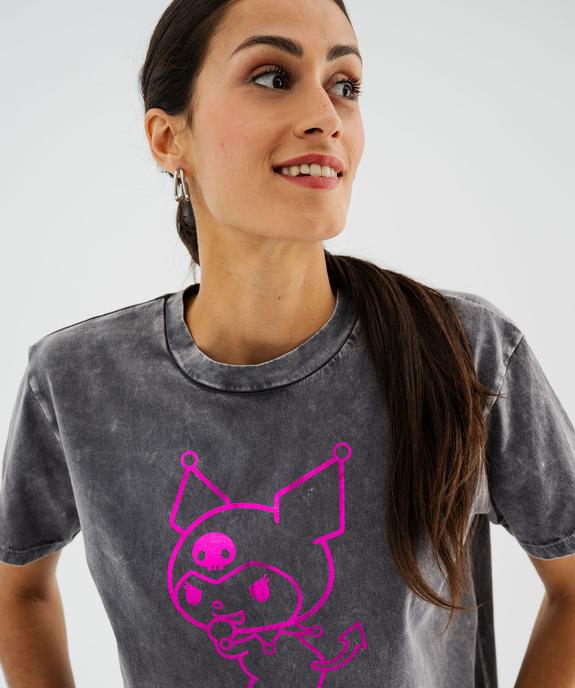 Tee-shirt manches courtes délavé à motif pailleté femme - Kuromi  vue2 - KUROMI - GEMO